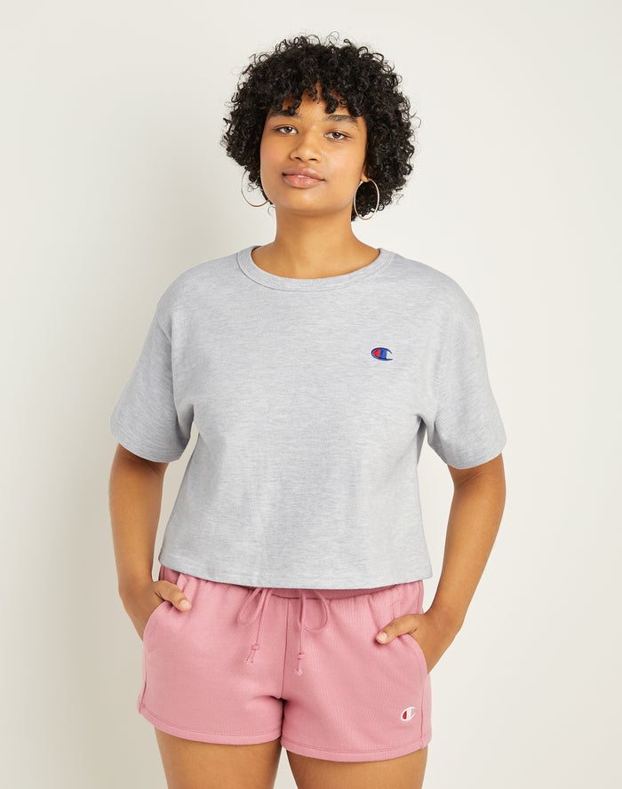 Champion Heritage Cropped C Logo - Naisten Harmaat T-Paita - Suomi 9128753-DN